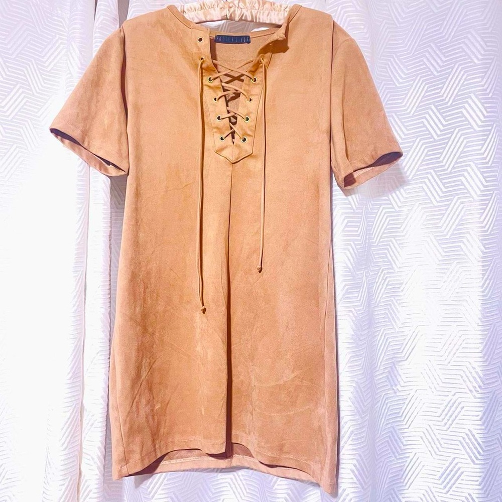 Tan Suede Lace Up Dress
